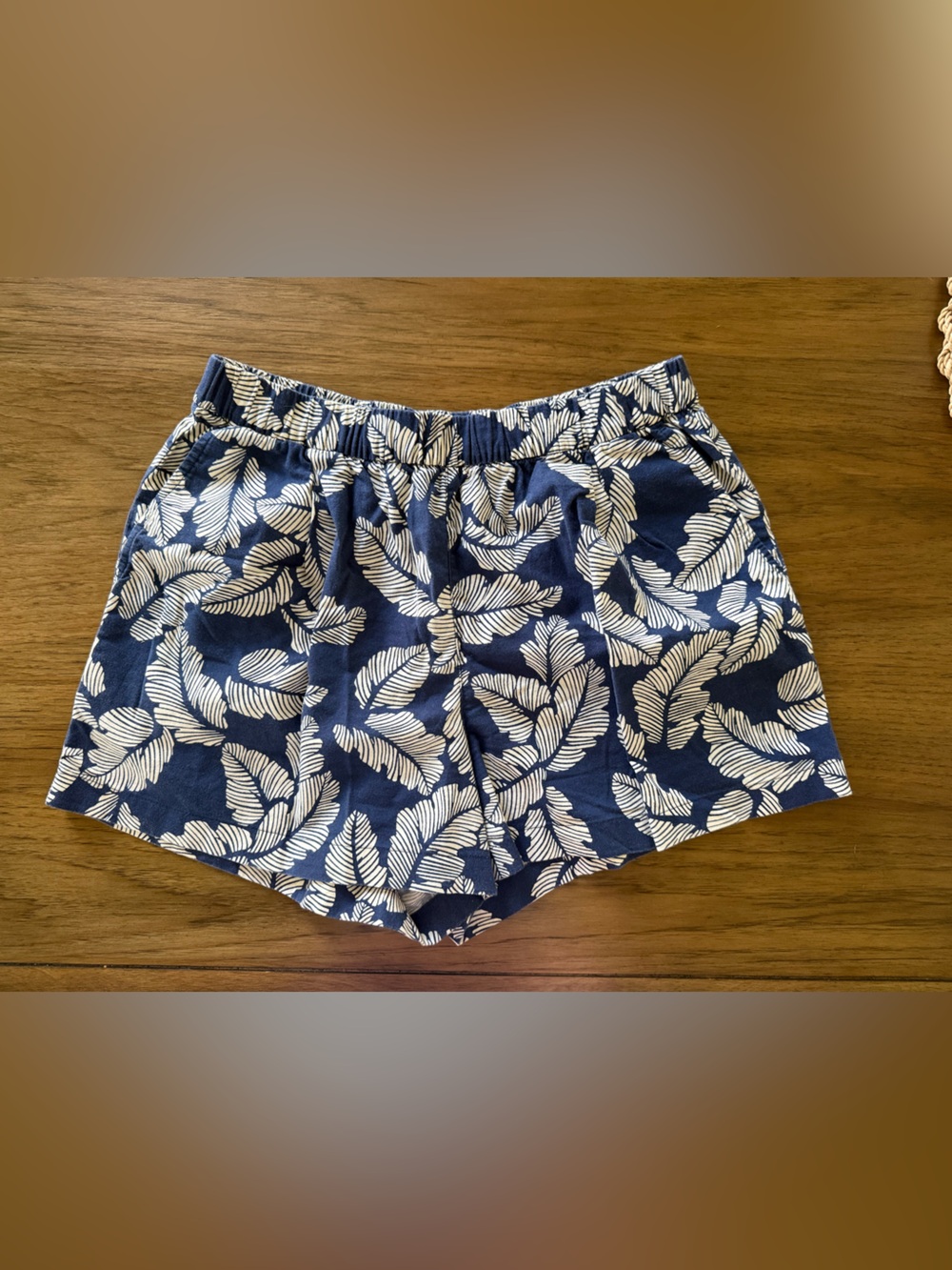 Uniqlo Navy Shorts with White Leaf Print